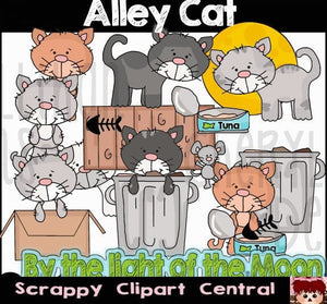 Alley Cat Digital Clipart - Digital Word-Art  - Word Art, Cats, Mice, Tuna Fish Can, Garbage Cans - Scrapbook Elements