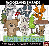 Woodland Parade Digital Clipart - Bear, Fox, Rabbit, Raccoon, Skunk & Forest PNGs - Whimsical Animals