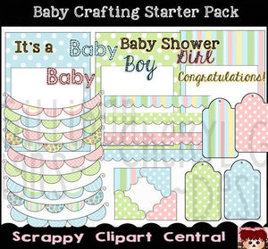 Baby Crafting Digital Starter Pack - DIY Tags, Picture Frames, Greeting Cards - Word-Art - Scrapbook Elements 