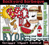 Backyard Barbeque Digital Clipart - BBQ Clipart - Word Art - BBQ Scrapbook Elements - Grill, Steak, Ants, Relish, Hotdogs & More