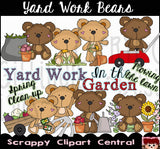 Yard Work Bears Clipart - Gardening Word Art - Whimsical Garden Bears, Spring Flowers, Veggies & Fruits, Commercial Use
