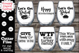 Thankful for Wine Mini Bundle SVG - Give Thanks & Drink Wine Sign - DIY Humorous Wine Glass - Happy Alcholidays -  Let's Get Basted - WTF Wine Turkey Family