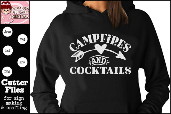Campfires & Cocktails SVG - Camper Decor - Glamper Sign - Coffee Mug, Tumbler, Wine Glass, T-Shirts & Hoodies PNG
