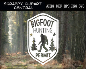 Big Foot Hunting Permit SVG - Outdoor Camping Decor - Sasquatch Folklore - Man Cave Sign - Off Road Vehicle Decal