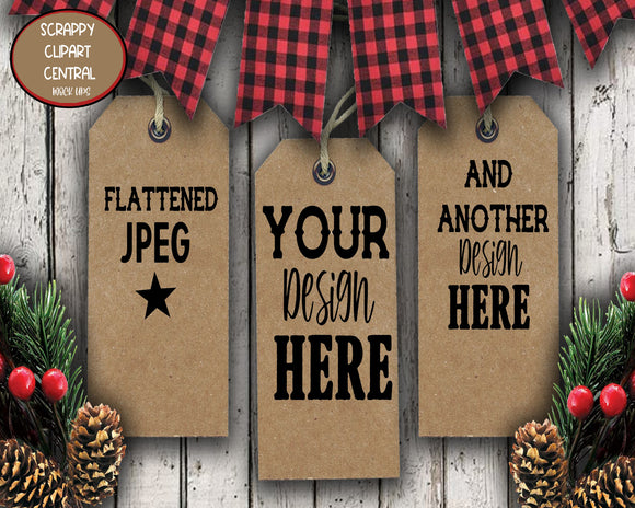 Kraft Christmas Tags Mock Up - Copy and Paste Your Design JPG - Professional Crafters Design Listing Tools - Unique Mockup