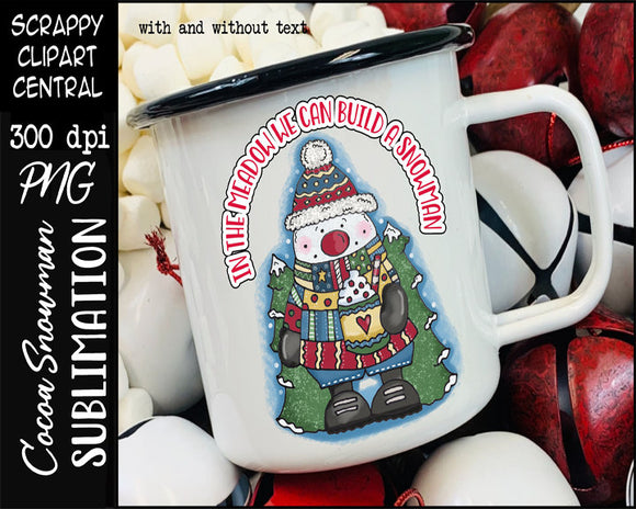 Cocoa Snowman Sublimation Clipart - Merry Christmas T-Shirt Design - Coffee Mug PNG - Create DIY Printables - Personal & Commercial Use