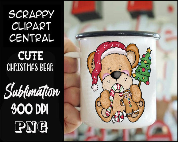 Cute Christmas Bear Sublimation Clipart - Merry Christmas T-Shirt Design - Coffee Mug PNG - Create DIY Printables - Personal & Commercial Use