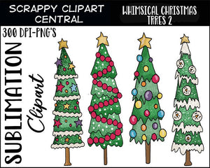 Whimsical Christmas Trees (2) Sublimation Clipart - Create Tags, Greeting Cards, Bookmarks, Candy Wrappers, and More!