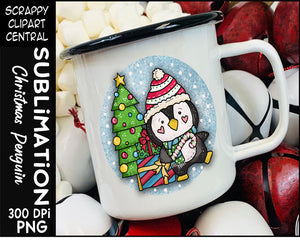 Christmas Penguin Sublimation Clipart - Christmas T-Shirt Design - Coffee Mug PNG - Create DIY Printables - Personal & Commercial Use