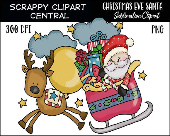Christmas Eve Santa Sublimation Clipart - Santa's Sleigh T-Shirt - Coffee Mug PNG - Create DIY Printables - Commercial Use