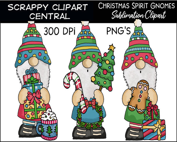 Christmas Spirit Gnomes Sublimation Clipart - Xmas Gift Giving Gnome T-Shirt - Coffee Mug PNG - Create DIY Printables - Commercial Use