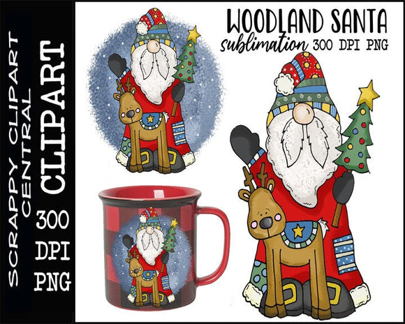 Woodland Santa Sublimation Clipart - Merry Christmas T-Shirt Design - Coffee Mug PNG - Create Xmas Holiday Printables