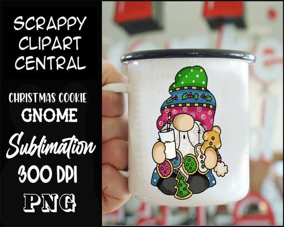 Christmas Cookie Gnome Sublimation Clipart - Merry Christmas T-Shirt Design - Coffee Mug PNG - Create DIY Printables - Commercial Use