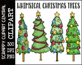 Whimsical Christmas Trees Clipart - Create Xmas Holiday Gift Tags, Greeting Cards, Bookmarks, Candy Wrappers, and More! 