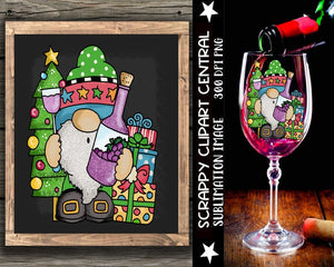 Wine Gnome Sublimation Clipart - Christmas DIY Hostess Gift Tag - Wine Glass PNG - T-Shirt for the Wine Lover
