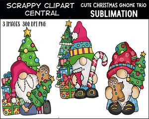 Cute Christmas Gnome Trio Sublimation Clipart - Christmas T-Shirt Design - Coffee Mug PNG - Create DIY Printables - Personal & Commercial Use