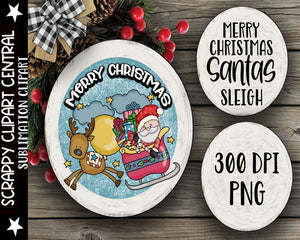 Merry Christmas Santa's Sleigh Sublimation Clipart - Create Xmas Holiday T-Shirts, Hoodies, Mugs, Tumblers, & Party Printables