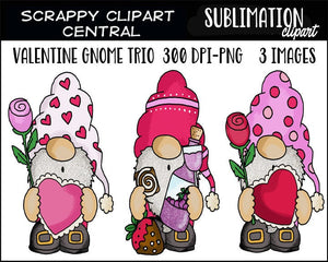 Valentine Gnome Trio Sublimation Clipart - Create T-Shirts, Hoodies, Mugs, Tumblers & Party Printables