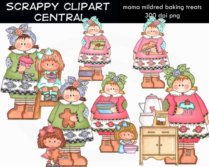 Momma Mildred Baking Treats Clipart, Create Mother's Day Printables, Commercial Use, Kids & Cupcakes PNG, Baking With Mom