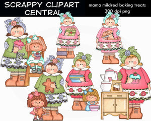 Momma Mildred Baking Treats Clipart, Create Mother's Day Printables, Commercial Use, Kids & Cupcakes PNG, Baking With Mom