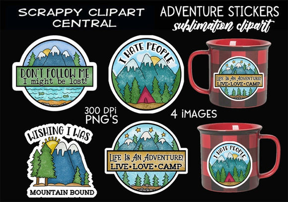 Adventure Sublimation Stickers - Adventure Lovers Print Your Own Decals, DIY Coffee Mugs & Tumblers- Camping Planner Sticker