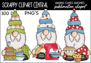 Baking Cakes Gnomes Sublimation Clipart - Create Kids Printables - Commercial Use - Create Unisex Kid's - Bakery Wall Art PNG