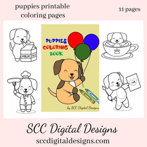 Dogs Coloring Pages for Kids, Home School Printables & Day Care Activities, Teacher Recourses Preschool, Baby Animals Children's Story Book 