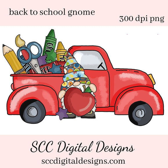 Back to School Clipart - Create Kids Birthday Party Printables - Create Kid's T-Shirts, Hoodie - Vintage Red Truck, School Supplies PNG