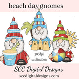 Beach Day Gnomes Sublimation Clipart - Unisex T-Shirt, Hoodie PNG - Create Summer Party Printables - Sandcastle, Beach Ball - Scrapbooking