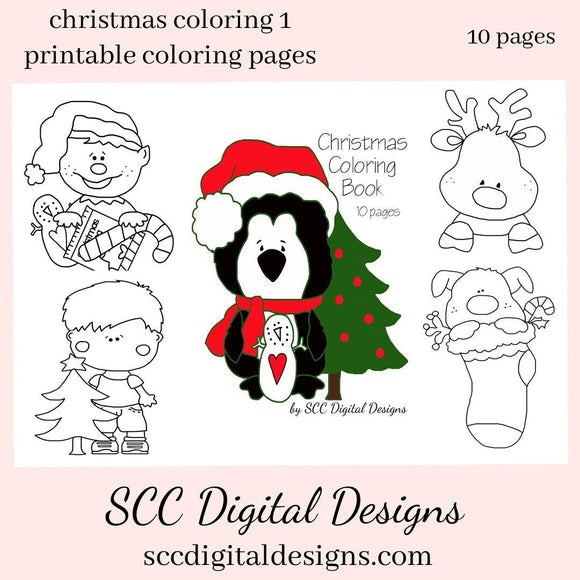 Printable Kid's Christmas (1) Coloring Book, Print at Home Kid Color Pages, Home School & Teacher Resource, Fun Educational, Instant Download
