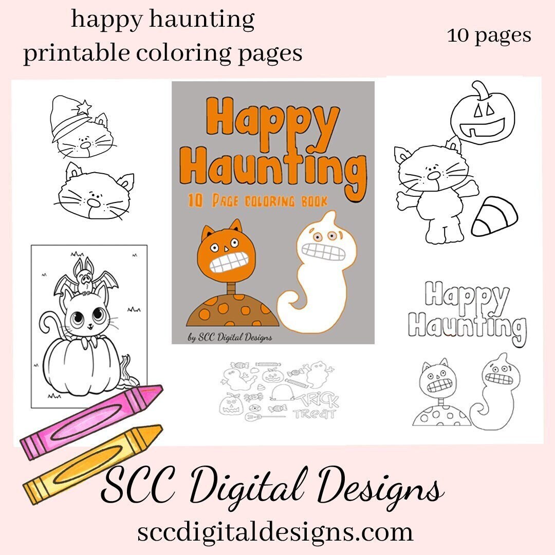 Happy Haunting Coloring Pages Print at Home for Kids, Halloween Home School & Day Care Activities, Teacher Resources Preschool