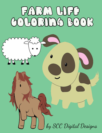 Printable Coloring Pages Print at Home for Kids, Farm Animals Home School & Day Care Activities, Teacher Resources Preschool, Cow Horse Pig