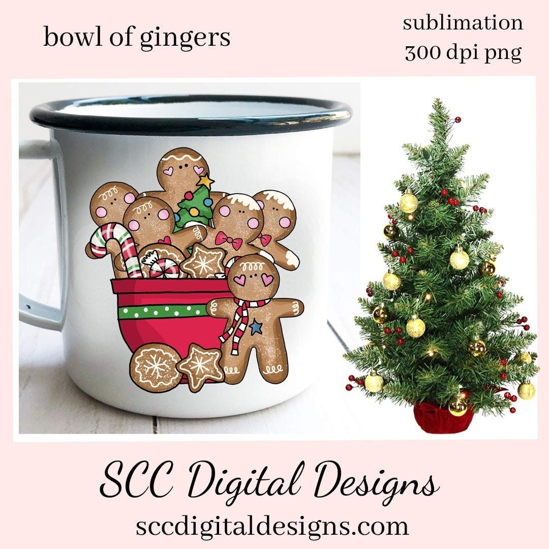 Bowl of Gingers Sublimation Clipart - Create Coffee Mugs, Tumblers, T-Shirts, Hoodies, Printable Gift Tags, Greeting Cards, & Cocoa Wrappers
