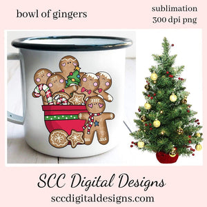Bowl of Gingers Sublimation Clipart - Create Coffee Mugs, Tumblers, T-Shirts, Hoodies, Printable Gift Tags, Greeting Cards, & Cocoa Wrappers