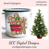 Bowl of Gingers Sublimation Clipart - Create Coffee Mugs, Tumblers, T-Shirts, Hoodies, Printable Gift Tags, Greeting Cards, & Cocoa Wrappers