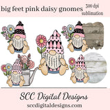 Big Feet Pink Daisy Gnomes Sublimation Clipart, Customize Clipart, Instant Download, Commercial Use, Clip Art PNG Set, Spring Flowers, Pink and White Flower  Create Printables, Use in your Scrapbooking, Create T-Shirts, Hoodies, Mugs, Tumblers & More!  Our clipart files come to you as 300 dpi PNG images.