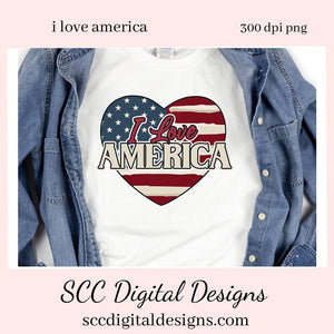 I Love America Clipart -American Flag Heart - Create Patriotic T-Shirts, Hoodies, Mugs, Tumblers & More! 