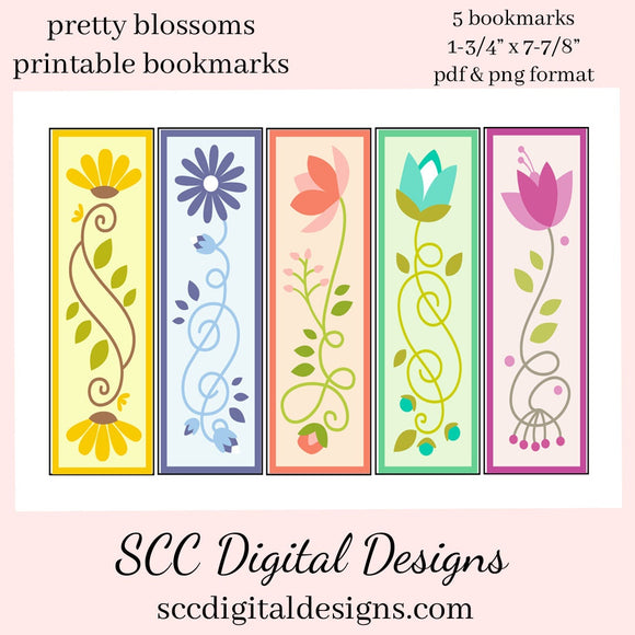 Pretty Blossoms Printable Bookmarks -  School Holiday Party Gift - Teacher Resources Printables - Bookclub Gild - Book Lover Gift
