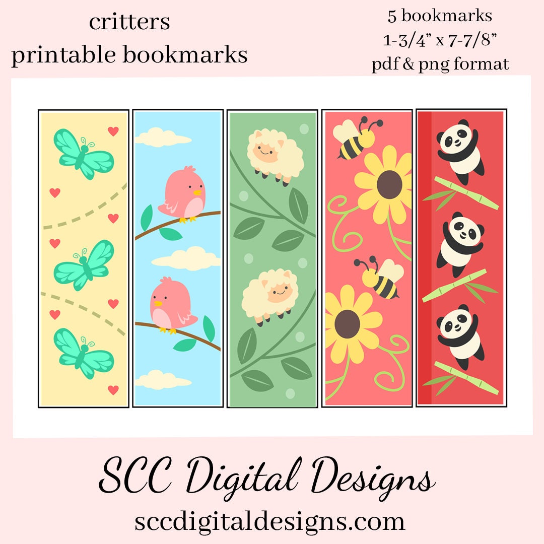 Printable Coloring Bookmarks, Digital Book Marks, Cute Printable