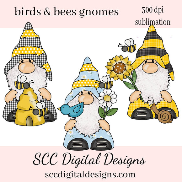 Birds and Bees Gnomes Clipart - Create Mugs, Tumblers, T-Shirts, Hoodies, Greeting Cards, Gift Tags,  & More