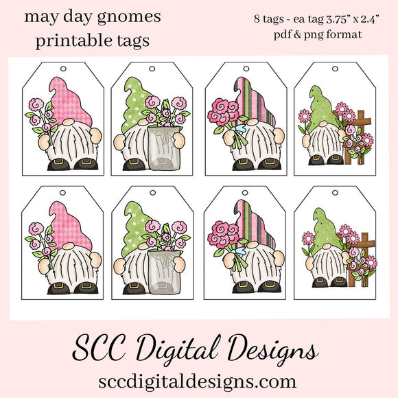 May Day Gnomes Printable Tags - Instant Download - Mother's Day Gift Tag - Greeting Card for Grandma