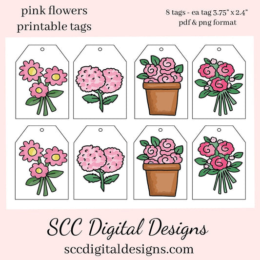 Pink Flower Printable Tags - Instant Download - Mother's Day Gift Tag - Greeting Card for Grandma