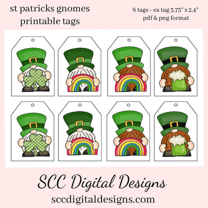 St Patrick's Gnome Printable Tags - Shamrock Party Favor Tag - St Patty's Pot of Gold - Irish Cookie Label
