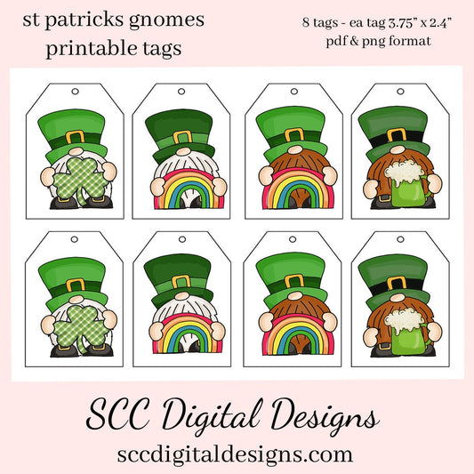 St Patrick's Gnome Printable Tags - Shamrock Party Favor Tag - St Patty's Pot of Gold - Irish Cookie Label