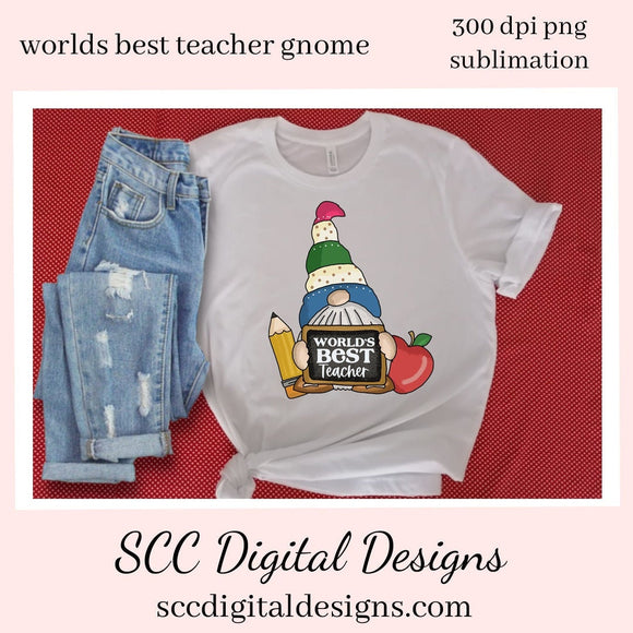 World's Best Teacher Gnome Clipart - Create Kid's Teachers Thank You Gifts, and Printable Greeting Cards and Gift Certificates