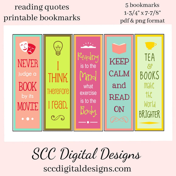 Reading Quotes Printable Bookmarks -  School Holiday Party Gift - Teacher Resources Printables - Home School Activity - Book Lover Gift