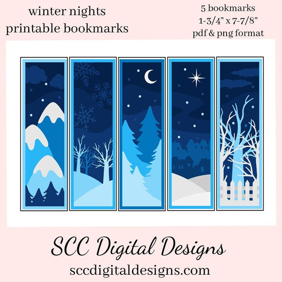 Winter Nights Printable Bookmarks -  School Holiday Party Gift - Teacher Resources Printables - Bookclub Gild - Book Lover Gift
