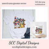 Americana Gnome Scene Clipart - Create July 4th Party Printables, T-Shirts, Hoodies, Mugs & Tumblers  - Red, White, Blue Flag