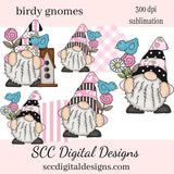 Birdy Gnomes Sublimation Clipart - Blue Birds, Pink Flowers Gnome Lover Gift, Instant Download, Commercial Use, Clip Art PNG, Digi Scrap, Craft Supplies, Scrapbooking Elements Create Printables, Use in your Scrapbooking, Create T-Shirts, Hoodies, Mugs, Tumblers & More!     Our clipart files come to you as 300 dpi PNG images.