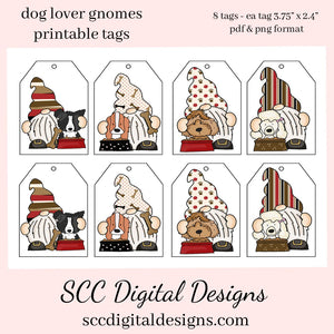 Dog Lover Gnome Printable Tags - Instant Download - Kids Party Gift Tag - School Parties Label - Dog Lover Hang Tag